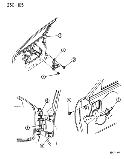 1994 Dodge Intrepid Door, Front Shell & Hinges Diagram