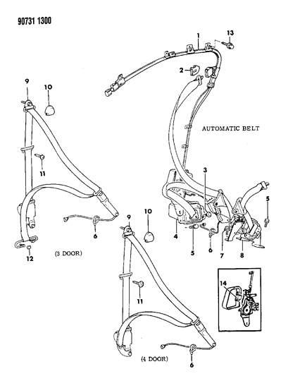 1990 Dodge Colt Belt Seat - Front Diagram