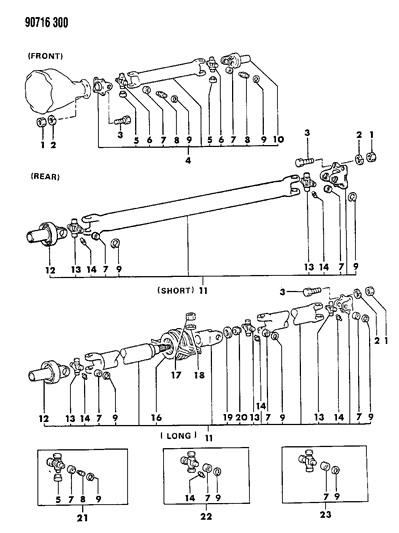 1990 Dodge Ram 50 Propeller Shaft Front & Rear & Universal Joint Diagram
