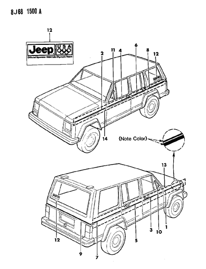 1987 Jeep Cherokee Decals, Exterior Diagram 12 - Thumbnail