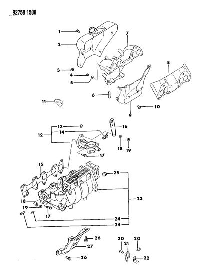 1994 Dodge Colt Manifolds - Intake & Exhaust Diagram 3 - Thumbnail