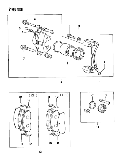 1991 Dodge Colt Front Brakes Diagram 1 - Thumbnail