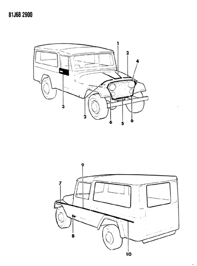 1986 Jeep Wrangler Decals, Exterior Diagram 8 - Thumbnail