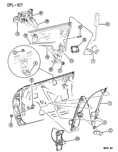 1996 Dodge Neon Door, Front Regulator, Handle & Locking Diagram 2 - Thumbnail