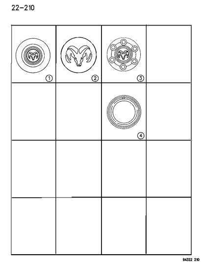 1994 Dodge Dakota Center Cap, Front Diagram for 52039274