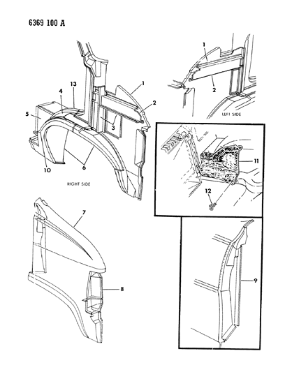 1987 Dodge Ram Van Fender Diagram for 4166916