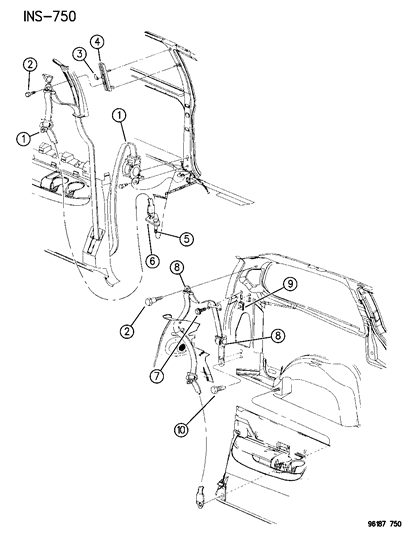 1996 Dodge Caravan Lap & Shoulder Belt, Rear Outer Diagram for GK35SJK