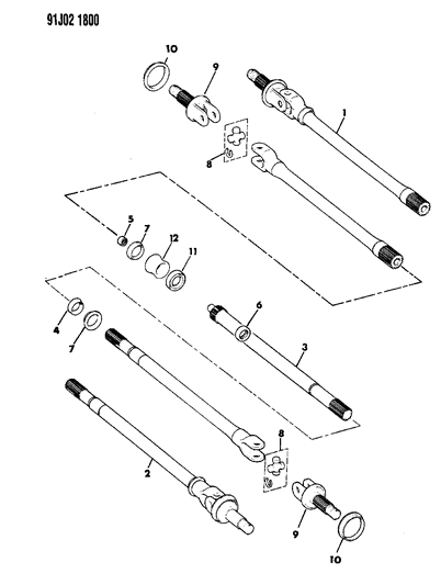 1992 Jeep Comanche Shafts - Front Axle Diagram 1 - Thumbnail