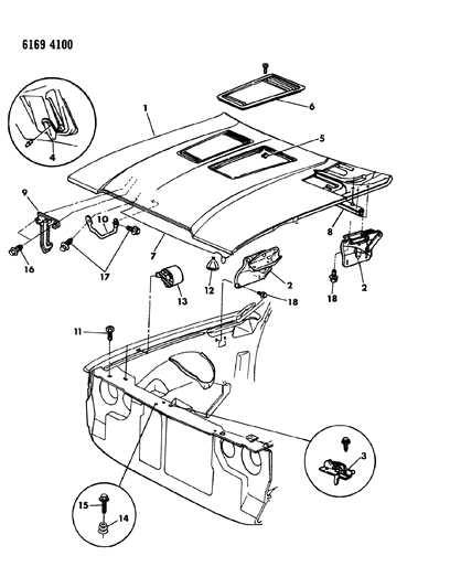 1986 Chrysler LeBaron Base Hood Diagram