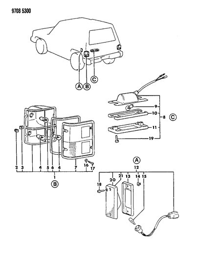 1989 Dodge Raider Lamps - Rear Exterior Diagram
