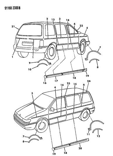 1991 Dodge Grand Caravan Molding Diagram for 4636400