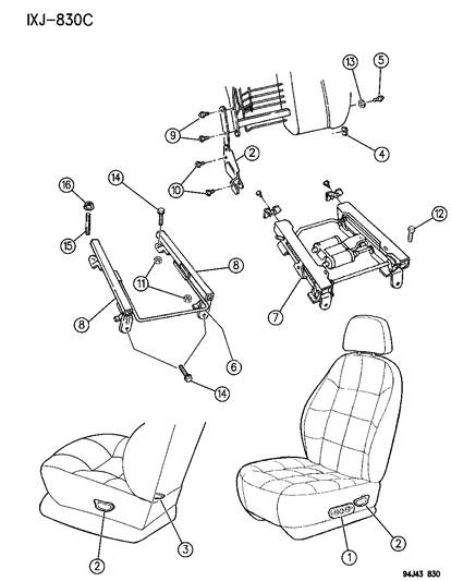 1995 Jeep Cherokee Nut Hexagon Flange Lock .437-20 Diagram for 152477