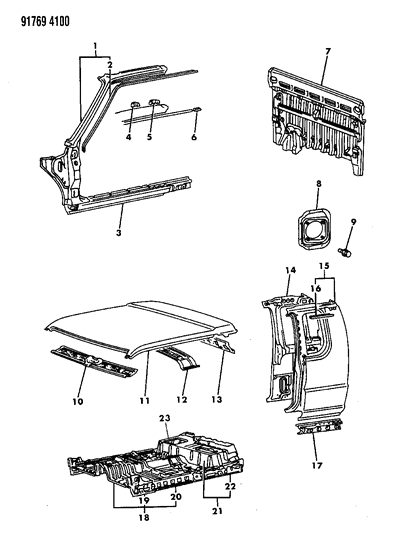 1991 Dodge Ram 50 Floor Pan & Sheet Metal Diagram