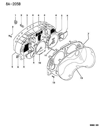 1996 Chrysler Sebring Coupe Cluster, Instrument Panel Diagram