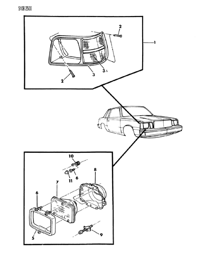1985 Dodge Lancer Lamps - Front Diagram 2 - Thumbnail
