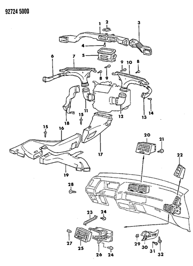 1994 Dodge Colt Air Ducts & Outlets Diagram 1 - Thumbnail