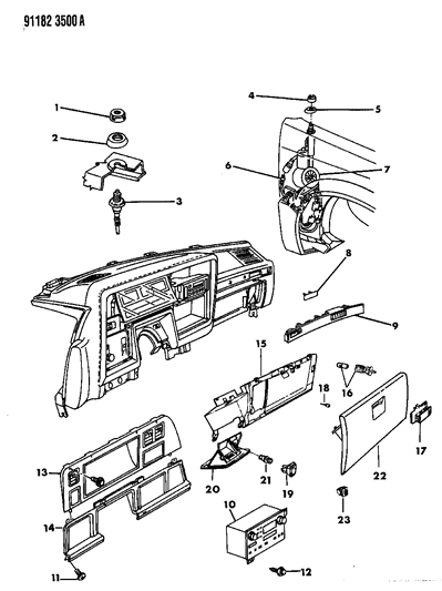 1991 Chrysler New Yorker Salon Instrument Panel Glove Box, Radio & Antenna Diagram