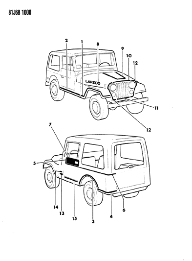 1984 Jeep Wrangler Decals, Exterior Diagram 3 - Thumbnail