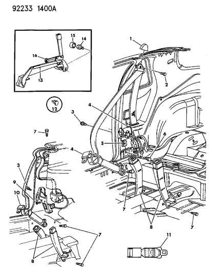 1992 Chrysler LeBaron Seat Belt Assembly Diagram for EL63LAZ