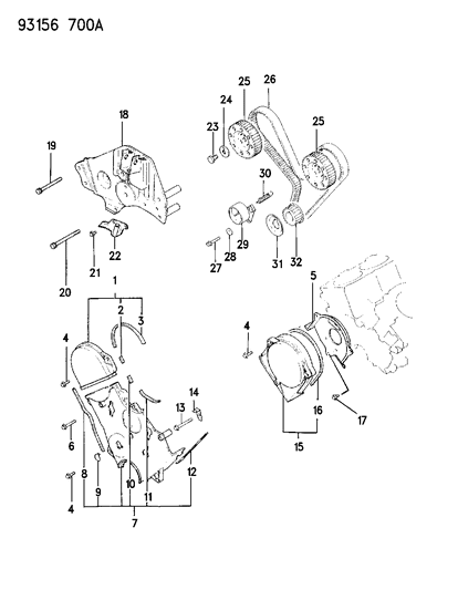 1993 Chrysler LeBaron GTC Oil Pan & Timing Belt Cover Diagram