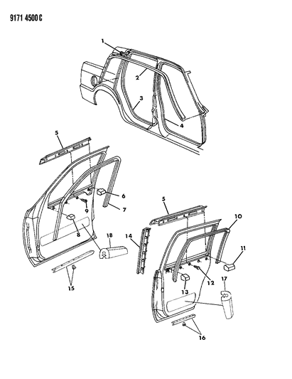 1989 Chrysler New Yorker Running, Rear Door Glass Diagram for D722GR8