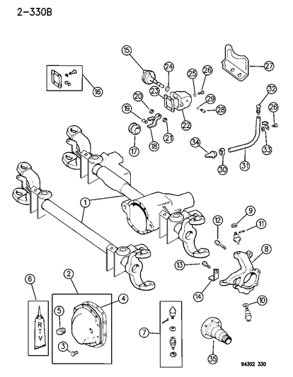 1994 Dodge Ram 2500 Front Axle Housing Diagram 2 - Thumbnail