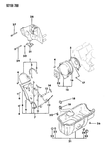 1992 Chrysler LeBaron GTC Oil Pan & Timing Belt Cover Diagram