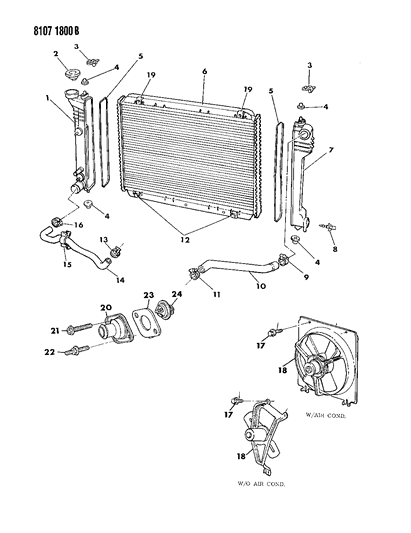 1988 Chrysler LeBaron Base Radiator & Related Parts Diagram