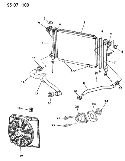 1993 Chrysler LeBaron GTC Radiator & Related Parts Diagram 1 - Thumbnail