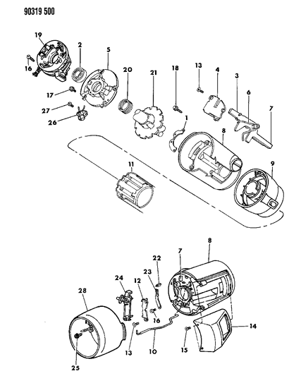 1990 Dodge Ram Wagon Column, Steering, Upper Without Tilt Diagram
