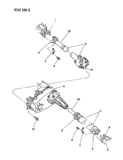 1987 Dodge Dakota Propeller Shaft 2 Piece & Universal Joint Diagram