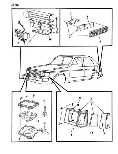 1985 Dodge Omni Lamps - Front Diagram 2 - Thumbnail