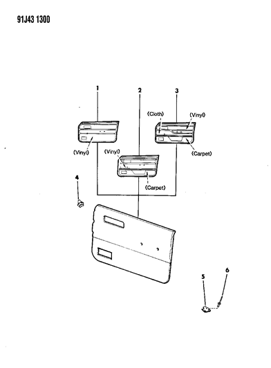 1992 Jeep Cherokee Panels - Door Trim Diagram 1 - Thumbnail