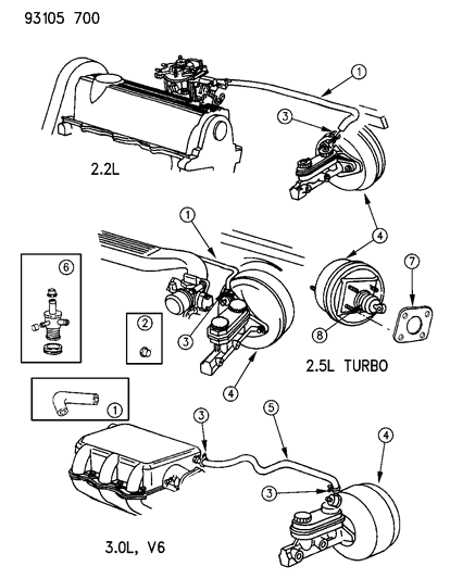 1993 Chrysler LeBaron Sedan Booster, Power Brake Diagram