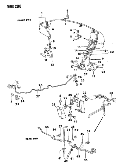1990 Dodge Ram 50 Lines & Hoses Diagram 2 - Thumbnail