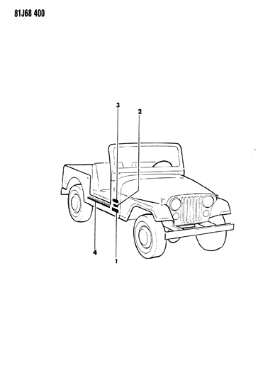 1986 Jeep Wrangler Decals, Exterior Diagram 2 - Thumbnail