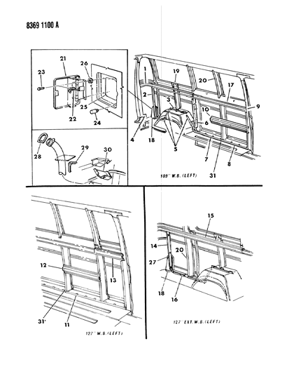 1988 Dodge Ram Van Vertical Support, Rear Driver Side Diagram for 4084325