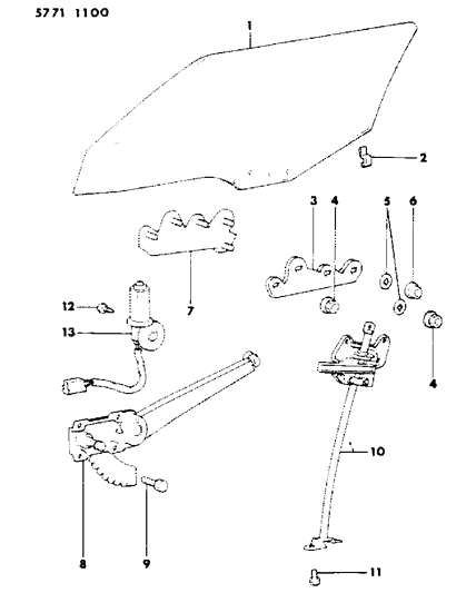 1986 Dodge Conquest Door, Front Glass & Regulator Diagram