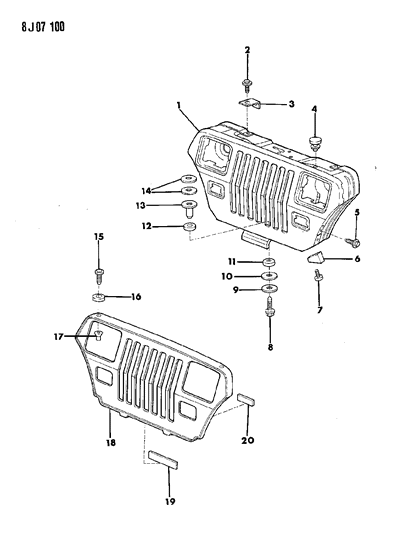 1988 Jeep Wrangler Hood Bumper Diagram for J4007504