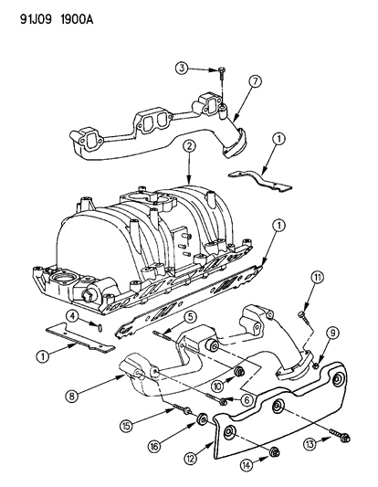1993 Jeep Grand Wagoneer Manifolds - Intake & Exhaust Diagram 2 - Thumbnail