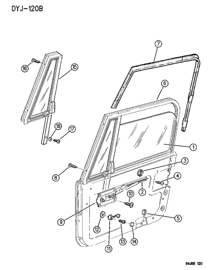 1995 Jeep Wrangler Glass Diagram for 55022404