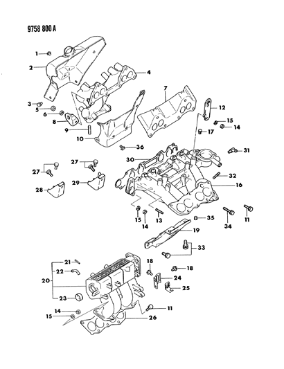 1989 Dodge Colt Manifold - Intake & Exhaust Diagram 1 - Thumbnail