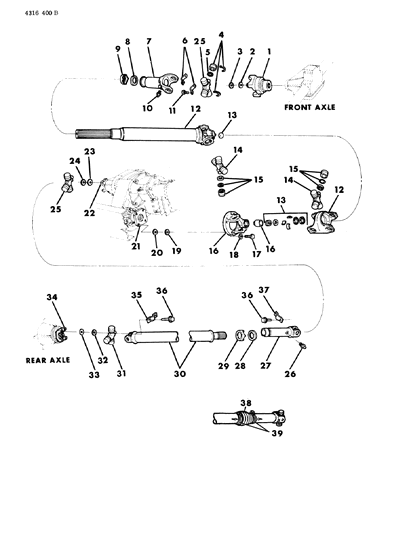 1984 Dodge D350 Propeller Shaft 2 Piece And Universal Joint Diagram 1 - Thumbnail