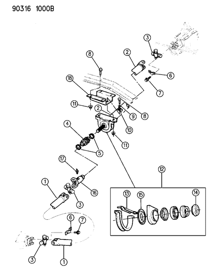 1993 Dodge D350 Propeller Shaft, Two Piece Diagram 1 - Thumbnail