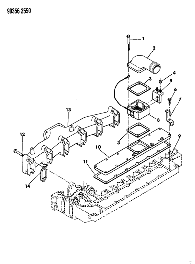 1992 Dodge D150 Manifolds - Intake & Exhaust Diagram 2 - Thumbnail