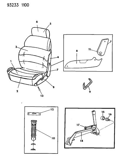1993 Chrysler LeBaron GTC Front Seat Diagram 1 - Thumbnail