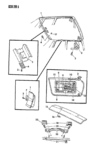 1988 Dodge 600 Sedan Headliner Visor & Shelf Panel Diagram