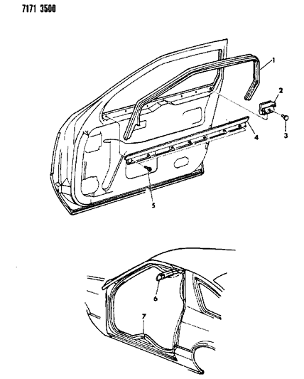 1987 Dodge Daytona Drip Weatherstrip Diagram for 4396060