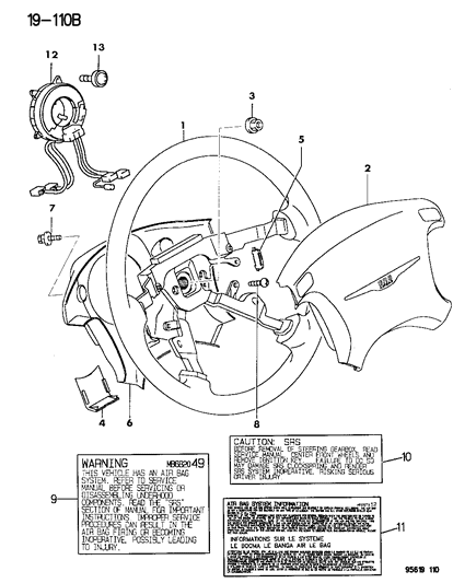 1995 Chrysler Sebring Module, Air Bag Diagram for MR709307