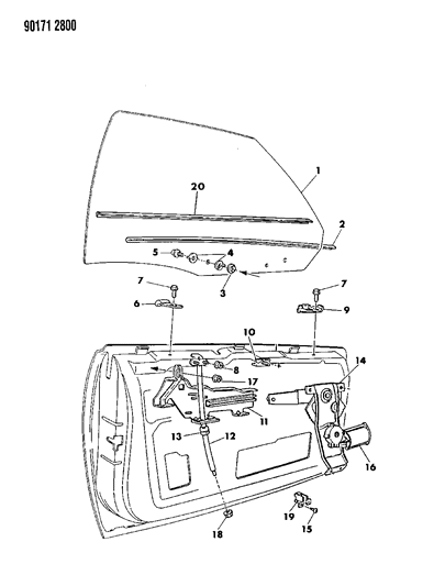 1990 Chrysler TC Maserati Door, Front Glass & Regulator Diagram